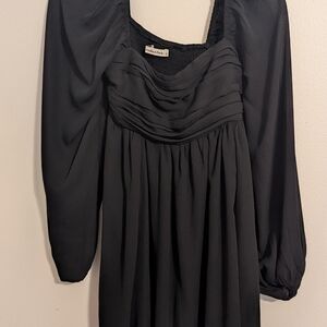 Abercrombie & Fitch Black Long-Sleeve Pleated Empire-Waist Dress